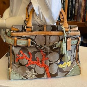 COACH Signature Special Edition Fish & Coral Satchel Handbag